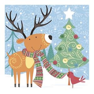 Maki kerst thema servetten - 60x st - 33 x 33 cm - rendier - papier - kerstservetten -