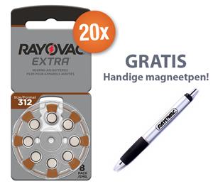 Rayovac Voordeelpak  gehoorapparaat batterijen - Type 312 (bruin) - 20 x 8 stuks + gratis magnetische batterijpen