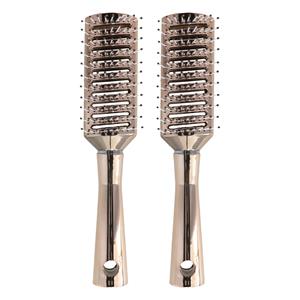 Gerimport Haarborstel rechthoek - 2x - goud - kunststof/rubber - 22 cm - anti-klit - vent brush -