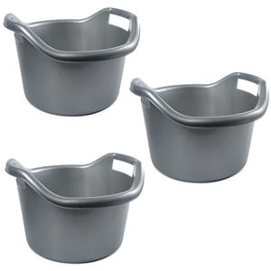 Hega Hogar 5x Schoonmaakemmers afwasteilen met hengsels 14 liter zilver x 24 cm -