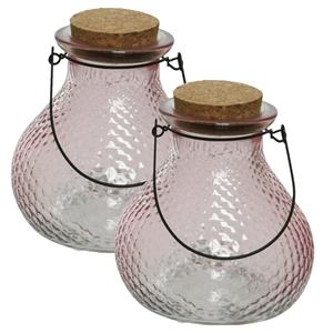 Decoris Wespenvanger/wespenval met hengsel - 2x - glas - lichtroze - D14 x H13 cm -