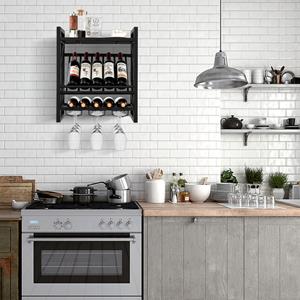 Costway Metalen Wijnrek voor 10 Wijnflessen en 3 Rijen Wijnglashouder Flessenrek aan de Muur Wijnflessenrek Ideaal voor Thuis Bar Keuken