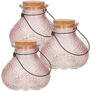 Decoris Wespenvanger/wespenval met hengsel - 3x - glas - lichtroze - D14 x H13 cm -