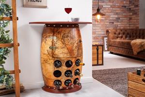 Invicta Interior Massief wijnrek SEVEN SEAS 80cm natuurlijk grenenhout wereldkaart wijnvat barkast - 42581