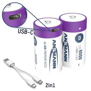 Ansmann LR20 USB-C Mono (D)-Akku Li-Ion 6000 mAh 1.5V 2St.