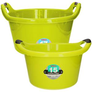 Forte Plastics Afwasbak teil - set van 2 formaten - 15 en 17 liter - groen - kunststof -