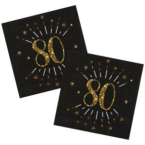 Santex Verjaardag feest servetten leeftijd - 20x - 80 jaar - goud - 33 x 33 cm -