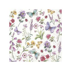 Ihr 40x Gekleurde 3-laags servetten bloemen en vlinders 33 x 33 cm -