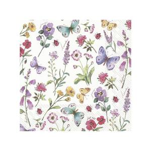 Ihr 40x Gekleurde 3-laags servetten bloemen en vlinders 33 x 33 cm -