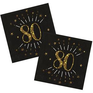 Santex Verjaardag feest servetten leeftijd - 50x - 80 jaar - goud - 33 x 33 cm -