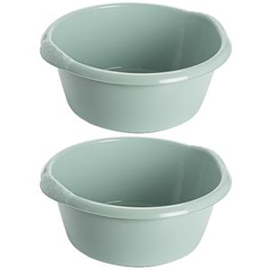 Hega Hogar 2x stuks kunststof teiltje/afwasbak rond 6 liter mintgroen -