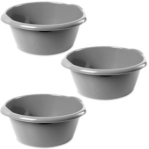 Hega Hogar 3x Ronde afwasteilen/afwasbakken zilver 6 liter 32 x 13 cm -