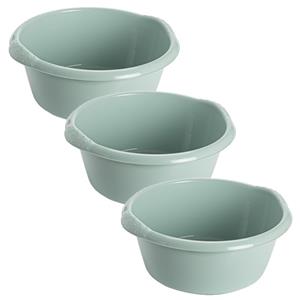 Hega Hogar 3x stuks kunststof teiltje/afwasbak rond 6 liter mintgroen -