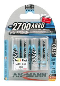 1x4 Ansmann Akku 2700 Mignon AA 2500 mAh