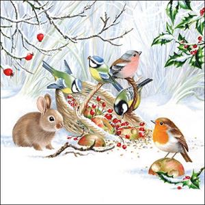 Ambiente 20x stuks diner/lunch servetten 33 x 33 cm winter konijn en vogels -