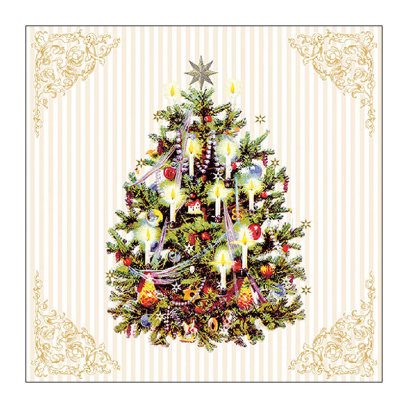 Ambiente kerst thema servetten - 20x st - 33 x 33 cm - creme wit - kerstboom -