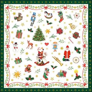 Ambiente 20x stuks kerstdiner/kerst thema servetten met kerstfiguren 33 x 33 cm groen -