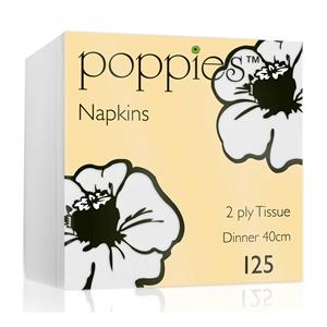 Poppies 125x stuks 2-laags papieren tafelservetten wit x cm -