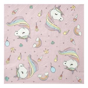 Santex eenhoorn thema feest servetten - 20x stuks - 33 x 33 cm - papier - unicorn themafeest -