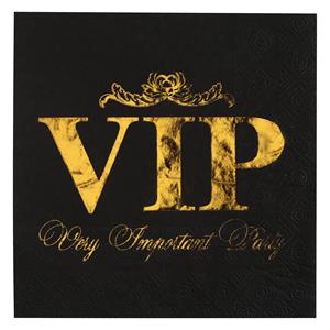 Santex VIP thema feest servetten - 10x stuks - 33 x 33 cm - papier - goud/zwart themafeest -