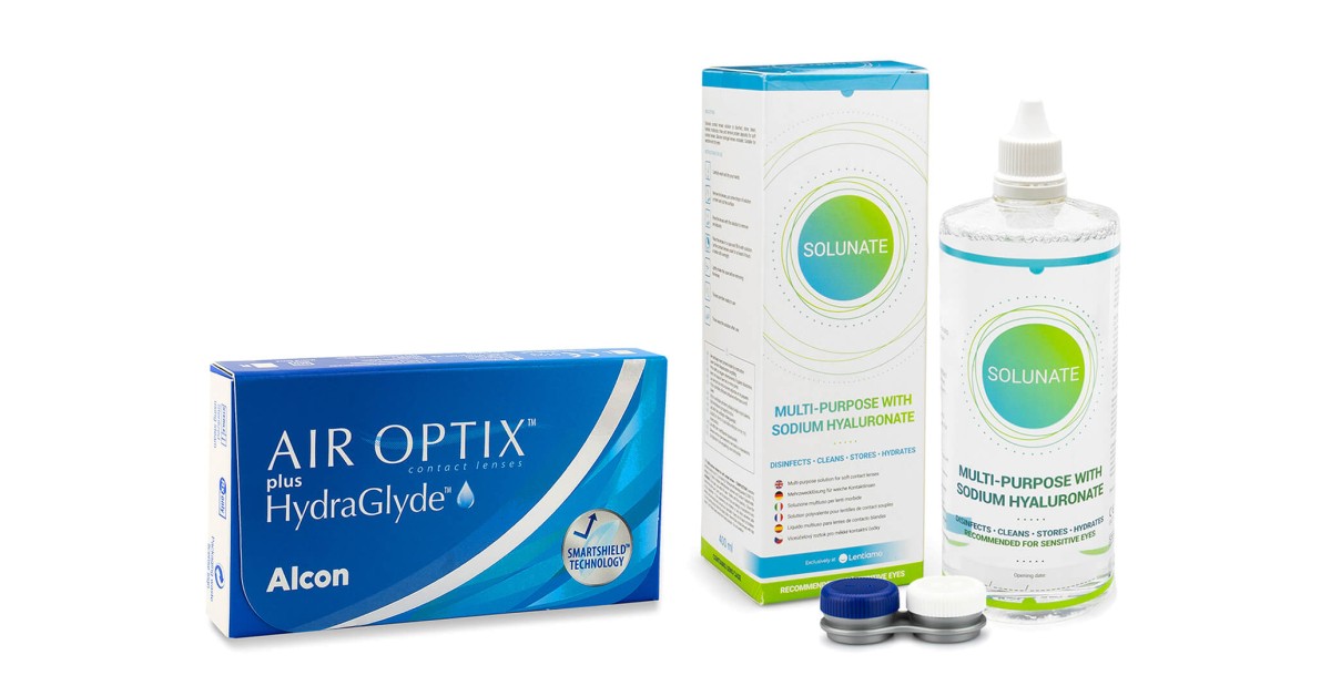 Air Optix Plus Hydraglyde (6 lenzen) + Solunate Multi-Purpose 400 ml met lenzendoosje