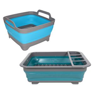 Merkloos Opvouwbare afwasbak en afdruiprek - grijs/blauw - kunststof - keuken benodigdheden - reis accessoire -
