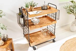 Invicta Interior Massief houten serveerwagen SEVEN SEAS 80cm naturel keukentrolley metaal met wielen - 43922