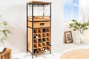 Invicta Interior Massief houten wijnrek SEVENS SEAS 120 cm natuurlijk grenen hout zwart metalen flessenrek - 43921