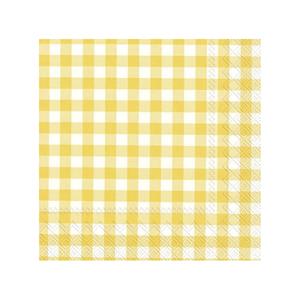 Ihr 20x Vichy Karo 3-laags servetten geel/wit geblokt 33 x 33 cm -