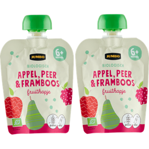 Jumbo umbo Biologisch Fruithapje 6+ Maanden Appel, Peer & Framboos 2 x 90g