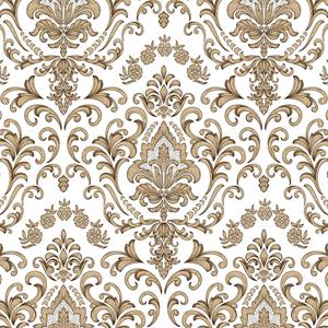 Ambiente Tafel diner servetten - Wit/goud Barok patroon thema - 20x stuks - 33 x 33 cm -