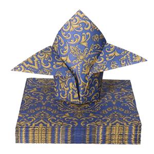 Ambiente Tafel diner servetten - Blauw/goud Barok patroon thema - 40x stuks - 33 x 33 cm -