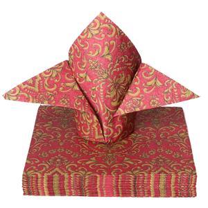 Ambiente Tafel diner servetten - Donkerrood/goud Barok patroon thema - 40x stuks - 33 x 33 cm -