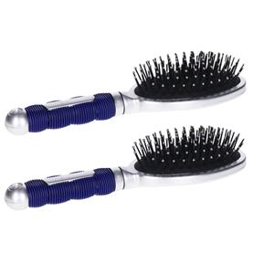 Merkloos Haarborstel Hairmaster - 2x - zilver met blauw handvat - 23 x 6 cm - kunststof - heren/dames/kindere -