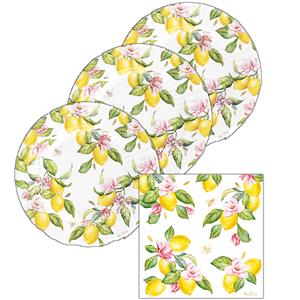 Givi Italia Feestbordjes/servies set - 16-delig - citroen thema - rond - papier/karton - zomer - bbq -