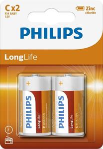 Philips Longlife R14 C batterij (baby) Alkaline 1.5 V 2 stuk(s)