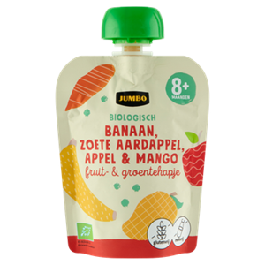 Jumbo umbo Biologisch Fruit & Groentehapje Banaan, Zoete Aardappel, Appel & Mango 8+ Maanden 90 g