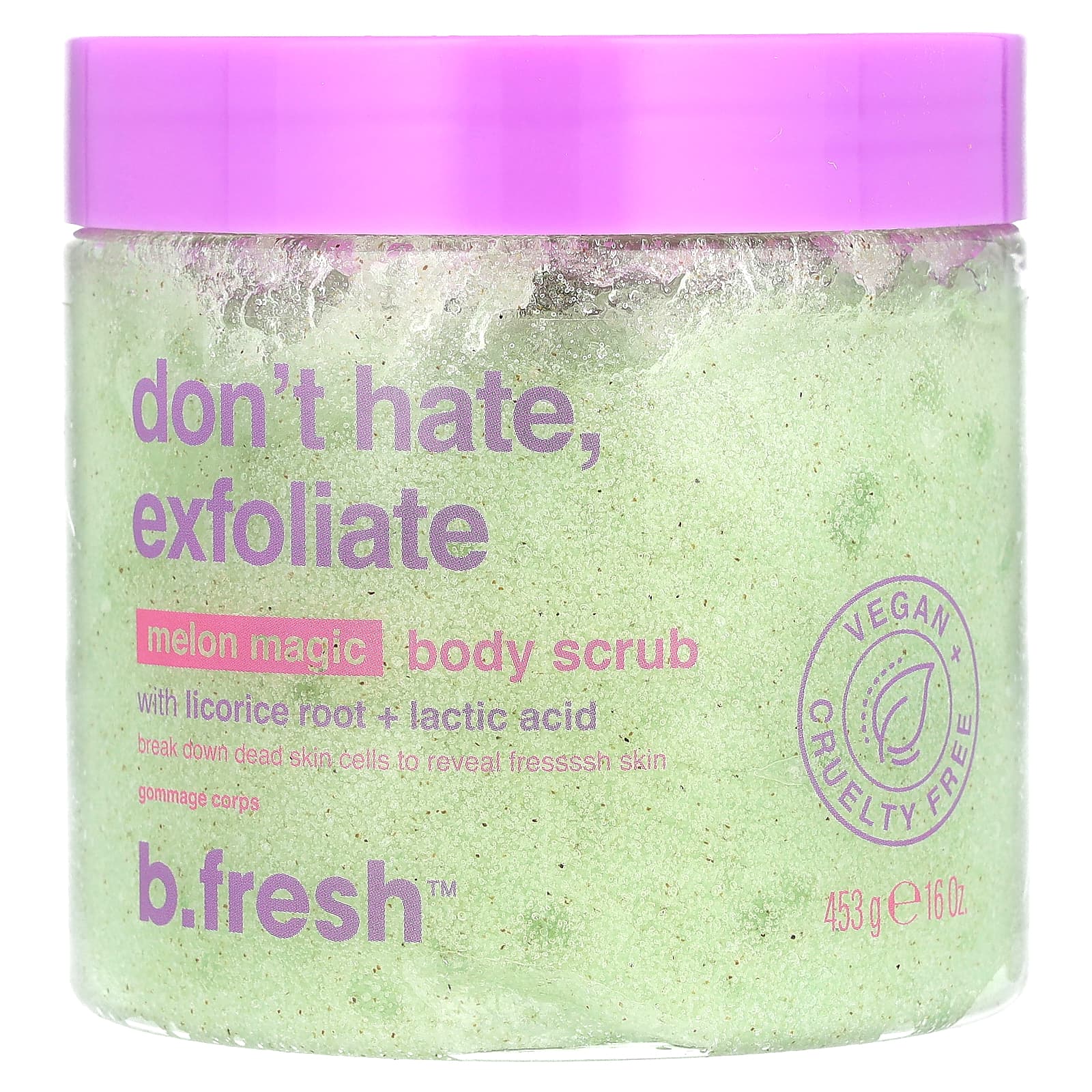 B.fresh , Body Scrub, with Licorice Root and Lactic Acid, Melon Magic, 16 oz (453 g)