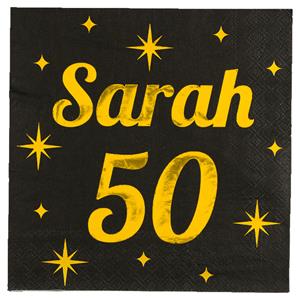 Paperdreams Verjaardag of Sarah feest servetten - leeftijd 50 jaar - 16x stuks - zwart/goud - 17 x 19 cm -