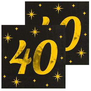 Paperdreams Verjaardag feest servetten - leeftijd jaar - 32x stuks - zwart/goud - sterren - 17 x 19 cm -