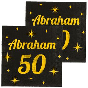 Paperdreams Verjaardag of Abraham feest servetten - leeftijd 50 jaar - 32x stuks - zwart/goud - 17 x 19 cm -