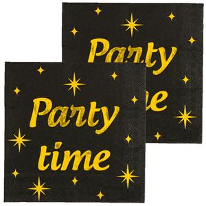 Paperdreams Verjaardag feest servetten - Party Time - 32x stuks - zwart/goud - 17 x 19 cm -
