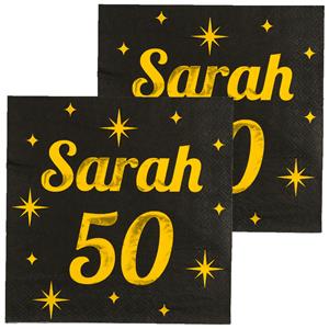 Paperdreams Verjaardag of Sarah feest servetten - leeftijd 50 jaar - 32x stuks - zwart/goud - 17 x 19 cm -