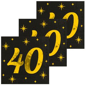 Paperdreams Verjaardag feest servetten - leeftijd jaar - 48x stuks - zwart/goud - sterren - 17 x 19 cm -