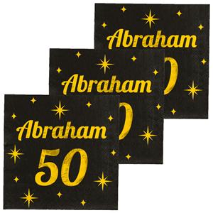 Paperdreams Verjaardag of Abraham feest servetten - leeftijd 50 jaar - 48x stuks - zwart/goud - 17 x 19 cm -