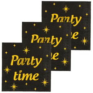 Paperdreams Verjaardag feest servetten - Party Time - 48x stuks - zwart/goud - 17 x 19 cm -