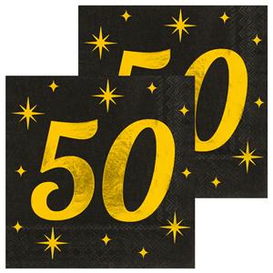 Paperdreams Verjaardag of Abraham/Sarah-feest servetten - leeftijd 50 jaar - 32x stuks - zwart/goud - 17 x 19 cm -