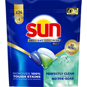 Sun Vaatwascapsules brilliant shine+ all-in 1 34 Stuks