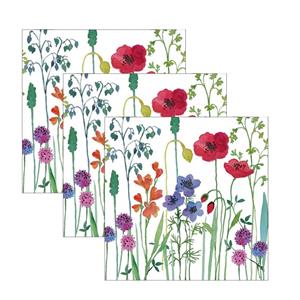 Ambiente 60x Servetten veldbloemen/weidebloemen thema wit 33 x 33 cm -