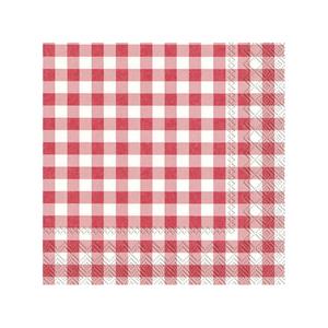 Ihr Servetten Vichy Karo - 20x stuks - 3-laags - rood/wit geblokt - 33 x 33 cm - Lente/pasen -
